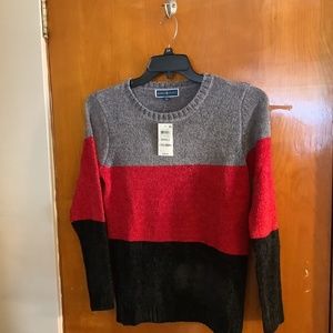 Crewneck Allover Oversized Colorblock Detail Pullover Sweater